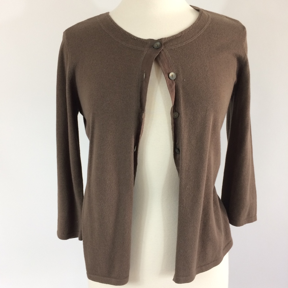 JJILL cardigan sweater fawn brown taupe mushroom
